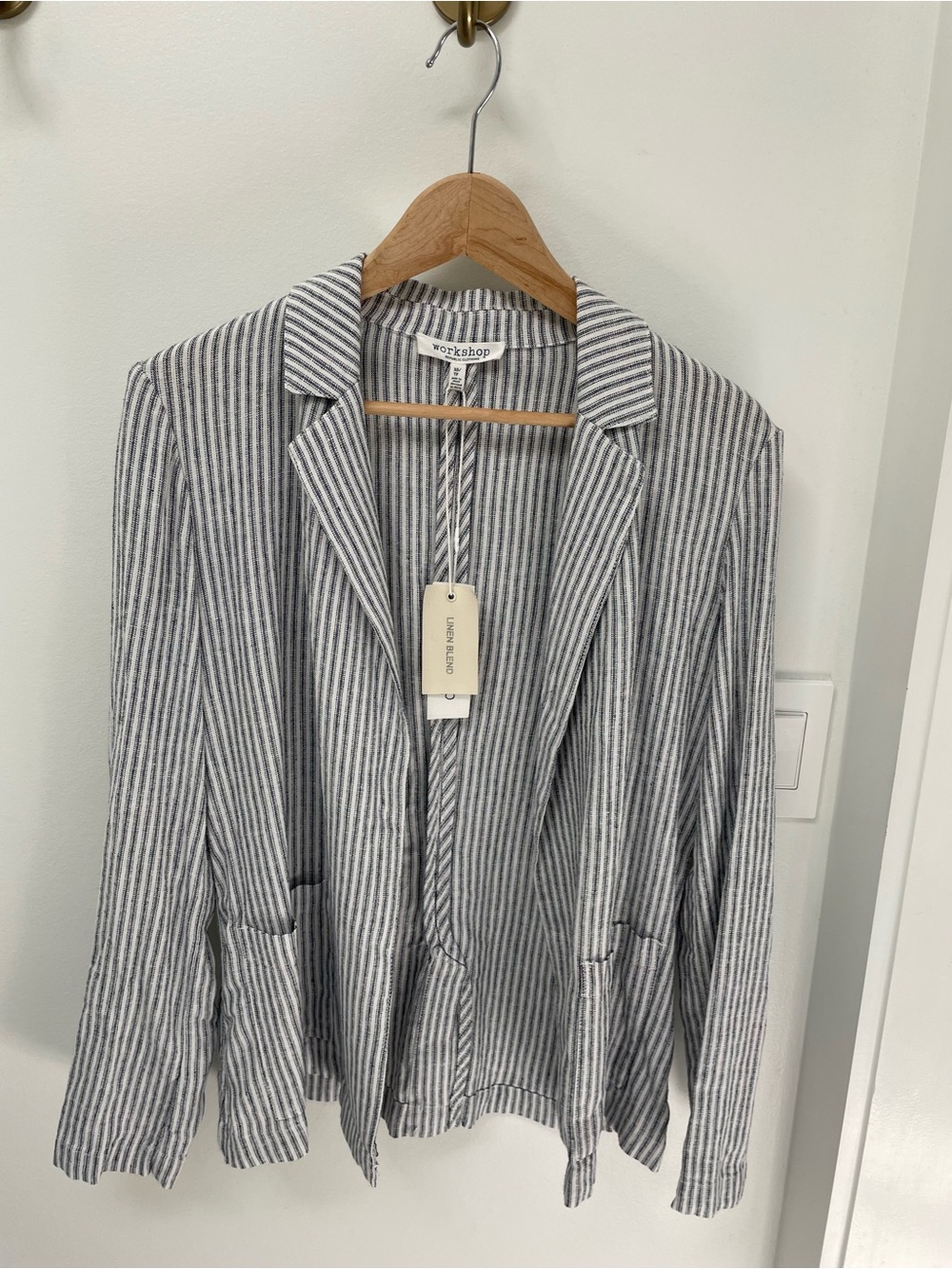 Workshop Republic Clothing Linen Blend Striped Blazer